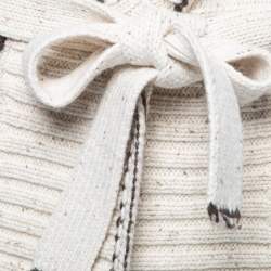 Pre Owned Polo Ralph Lauren White/Brown Tribal Patterned Wool Belted Cardigan S