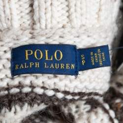 Pre Owned Polo Ralph Lauren White/Brown Tribal Patterned Wool Belted Cardigan S