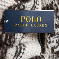 Pre Owned Polo Ralph Lauren White/Brown Tribal Patterned Wool Belted Cardigan S