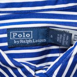 Pre Owned Polo Ralph Lauren Blue Striped Cotton Poplin Belted Shirt Dress M