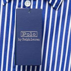 Pre Owned Polo Ralph Lauren Blue Striped Cotton Poplin Belted Shirt Dress M
