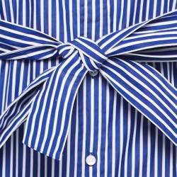 Pre Owned Polo Ralph Lauren Blue Striped Cotton Poplin Belted Shirt Dress M