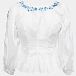 Pre Owned Polo Ralph Lauren White Cotton Floral Embroidered Top S