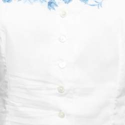 Pre Owned Polo Ralph Lauren White Cotton Floral Embroidered Top S