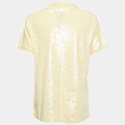 مملوكة مسبقًا Polo Ralph Lauren Yellow Cotton Sequin Embellished Polo T-Shirt L