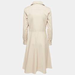 Pre Owned Polo Ralph Lauren Beige Cotton Long Sleeve Midi Dress S