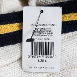 Pre Owned Polo Ralph Lauren Off-White Cable Knit Button Front Cardigan L