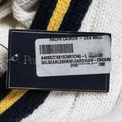 Pre Owned Polo Ralph Lauren Off-White Cable Knit Button Front Cardigan L