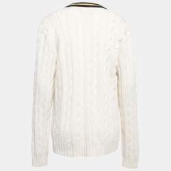 Pre Owned Polo Ralph Lauren Off-White Cable Knit Button Front Cardigan L