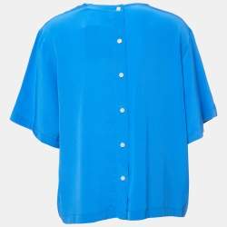 Pre Owned Polo Ralph Lauren Royal Blue Silk Short Sleeve Blouse XL