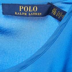 Pre Owned Polo Ralph Lauren Royal Blue Silk Short Sleeve Blouse XL