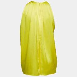 Pre Owned Polo Ralph Lauren Yellow Satin Pleated Sleeveless Top L