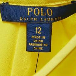 Pre Owned Polo Ralph Lauren Yellow Satin Pleated Sleeveless Top L