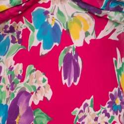 Pre Owned Polo Ralph Lauren Pink Floral Silk Spaghetti Strap Midi Dress M