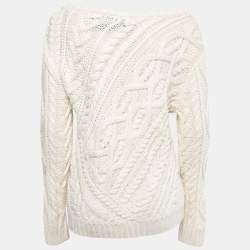 Pre Owned Polo Ralph Lauren White Cable Knit Sweater L