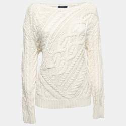 Pre Owned Polo Ralph Lauren White Cable Knit Sweater L