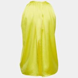 Pre Owned Polo Ralph Lauren Yellow Satin Pleated Back Slit Detailed Sleeveless Top S