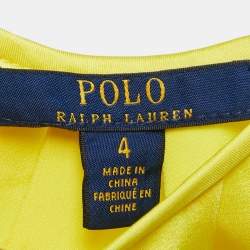 Pre Owned Polo Ralph Lauren Yellow Satin Pleated Back Slit Detailed Sleeveless Top S