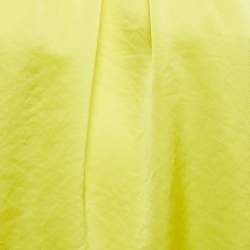 Pre Owned Polo Ralph Lauren Yellow Satin Pleated Back Slit Detailed Sleeveless Top S