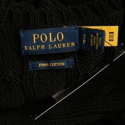 Pre Owned Polo Ralph Lauren Black Logo Embroidered Cable Knit V-Neck Sweater S