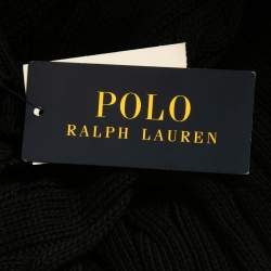 Pre Owned Polo Ralph Lauren Black Logo Embroidered Cable Knit V-Neck Sweater S