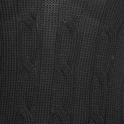 Pre Owned Polo Ralph Lauren Black Logo Embroidered Cable Knit V-Neck Sweater S