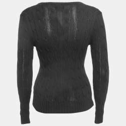 Pre Owned Polo Ralph Lauren Black Logo Embroidered Cable Knit V-Neck Sweater S