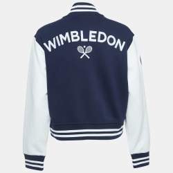Pre Owned Polo Ralph Lauren X Wimbledon Navy Blue/White Jersey Bomber Jacket S
