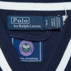 Pre Owned Polo Ralph Lauren X Wimbledon Navy Blue/White Jersey Bomber Jacket S
