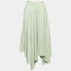 Pre Owned Polo Ralph Lauren Mint Green Pleated Crepe Midi Skirt M
