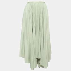 Pre Owned Polo Ralph Lauren Mint Green Pleated Crepe Midi Skirt M