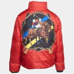 مملوكة مسبقًا Polo Ralph Lauren Red Graphic Print Synthetic Buttoned Down Jacket XS