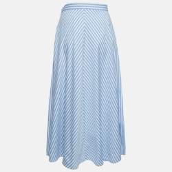 مملوكة مسبقًا Polo Ralph Lauren Blue Striped Cotton Midi Skirt M