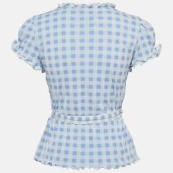 Pre Owned Polo Ralph Lauren Blue Checked Knit Wrap Top M