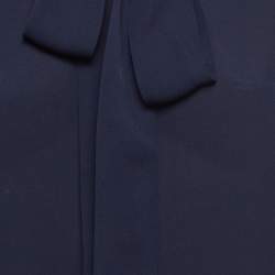 مملوكة مسبقًا Polo Ralph Lauren Navy Blue Silk Tie-Up Neck Shirt XS