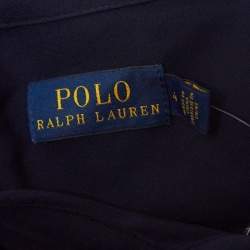 مملوكة مسبقًا Polo Ralph Lauren Navy Blue Silk Tie-Up Neck Shirt XS