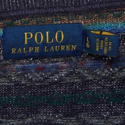 مملوكة مسبقًا Polo Ralph Lauren Navy Blue Patterned Wool Blend Ruffled Sweater L