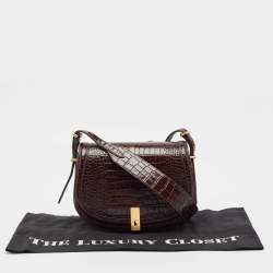 Pre Owned Polo Ralph Lauren Brown Croc Embossed Leather Saddle Crossbody Bag