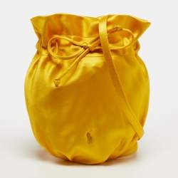 Pre Owned Polo Ralph Lauren Big Pony Mustard Satin Drawstring Bucket Bag