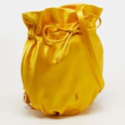 Pre Owned حقيبة دلو بولو رالف لورين ساتان لون الخردل رباط كبير بوني