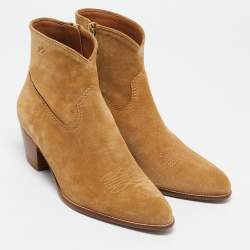 Pre Owned Polo Ralph Lauren Tan Suede Lucille Ankle Length Boots Size 38