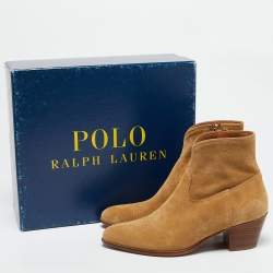 Pre Owned Polo Ralph Lauren Tan Suede Lucille Ankle Length Boots Size 38