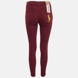 Pre Owned Polo Ralph Lauren Burgundy Denim Skinny Jeans S Waist 26"