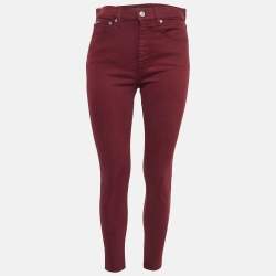 Pre Owned Polo Ralph Lauren Embroidered Burgundy Denim Skinny Jeans M Waist 28"