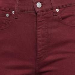 Pre Owned Polo Ralph Lauren Embroidered Burgundy Denim Skinny Jeans M Waist 28"