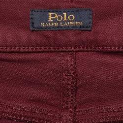 Pre Owned Polo Ralph Lauren Embroidered Burgundy Denim Skinny Jeans M Waist 28"