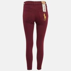 Pre Owned Polo Ralph Lauren Burgundy Denim Skinny Jeans S Waist 26"