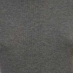 مملوكة مسبقًا Polo Ralph Lauren Grey Suede Trim Rib Knit Sweatshirt M