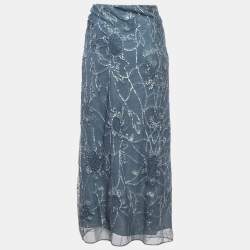 Pre Owned Polo Ralph Lauren Grey Sequin Embroidered Tulle Midi Skirt L