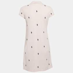 Pre Owned Polo Ralph Lauren Pink All Over Logo Cotton Pique T-Shirt Dress XL